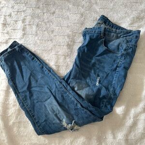 SHEIN Plus Size Curvy High Waist Ripped Skinny Jeans Blue